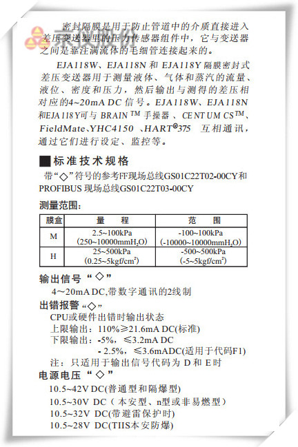 EJA118W、EJA118N和 EJA118Y型