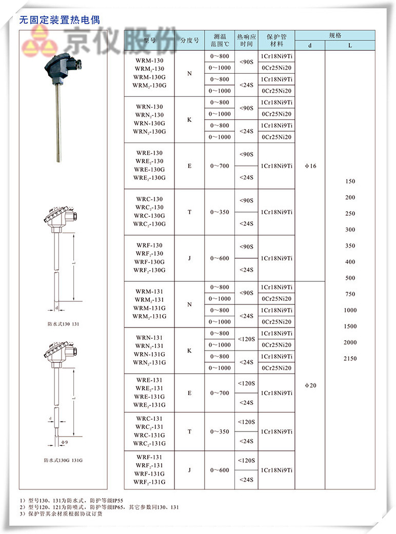 無(wú)固定裝置熱電偶